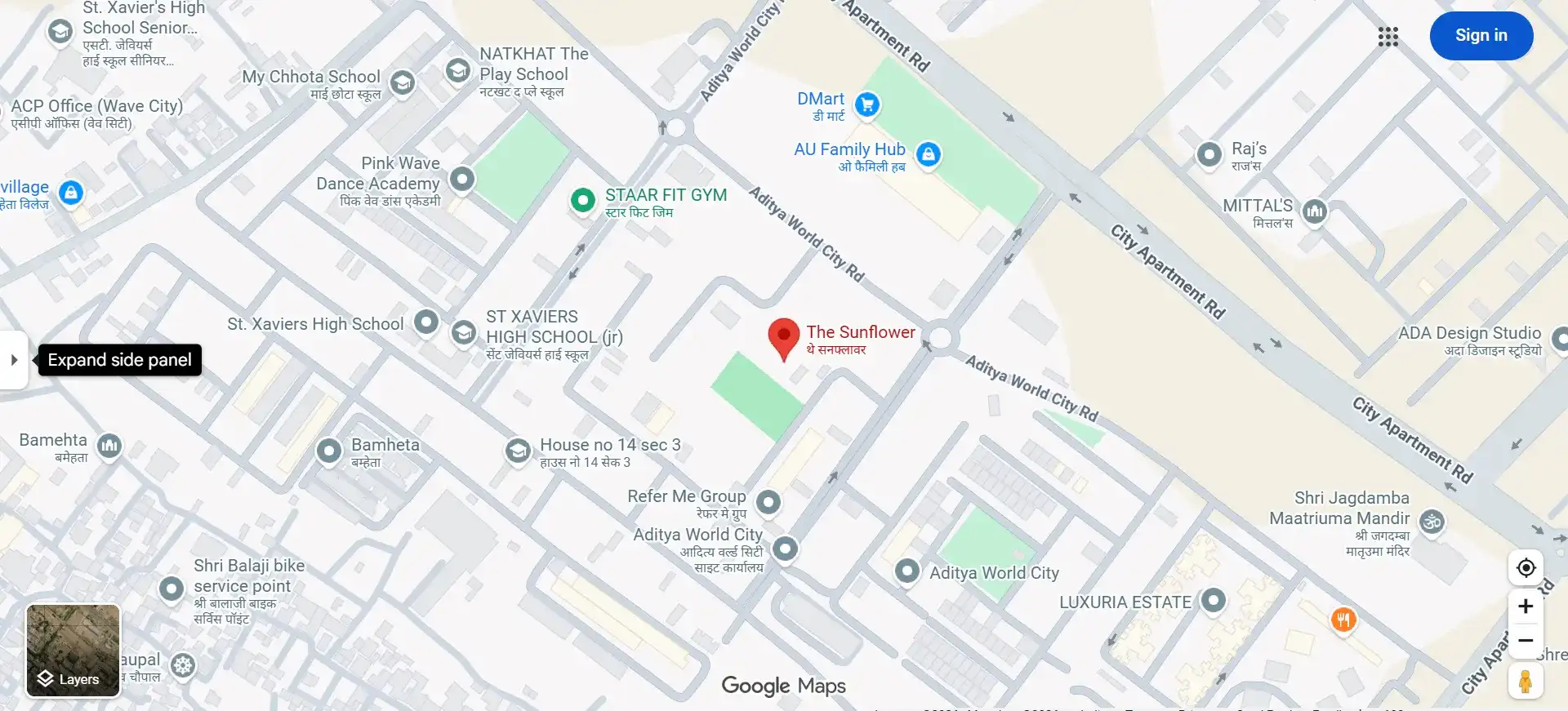 AU The Sunflower Location Map, NH-24 Ghaziabad