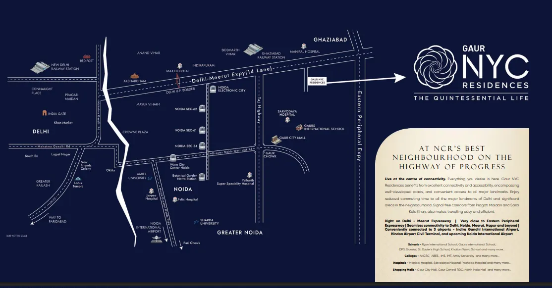 Gaur NYC Residences Location Map, Wave City Ghaziabad