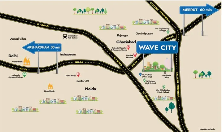 Wave Executive Floors Location Map, Wave City Ghaziabad