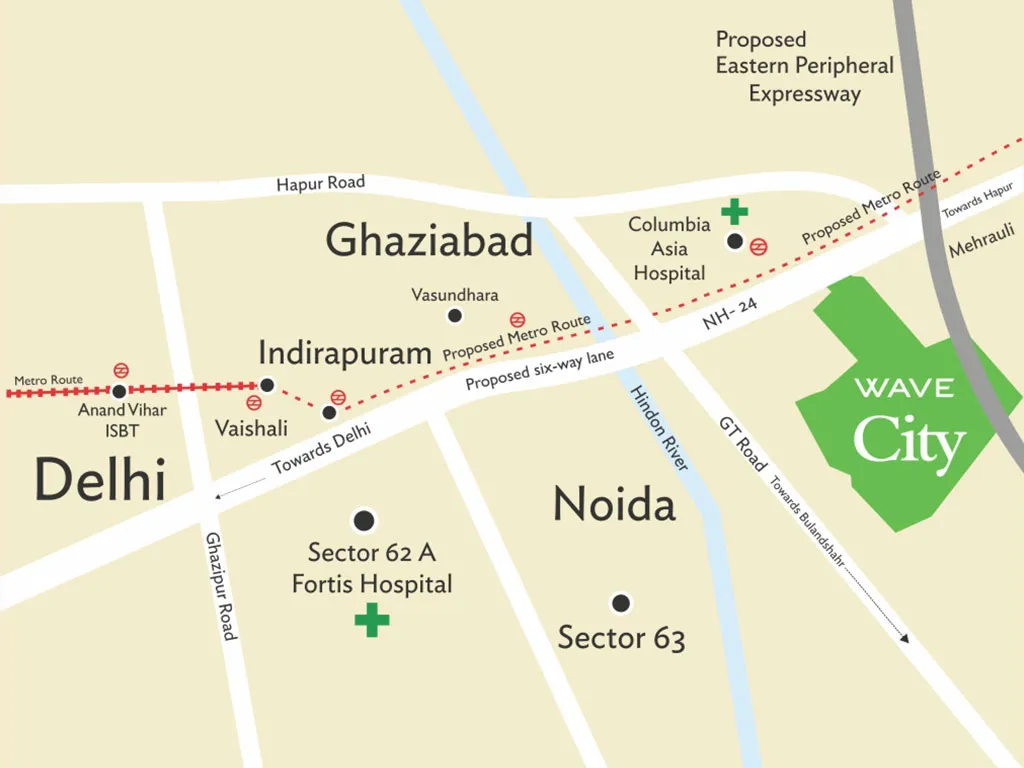 Wave Executive Floors Location Map, Wave City Ghaziabad